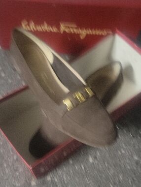 Salvatore Ferragamo Brown Suede Loafers with Gold Accent